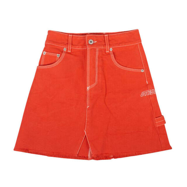 HERON PRESTON Coral Red Denim Mini Skirt
