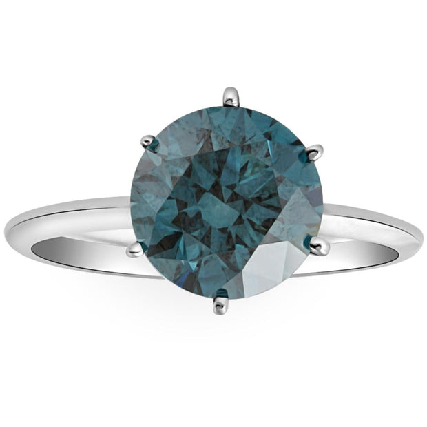 3 1/2Ct Blue Diamond Solitaire Engagement Ring Lab Grown in 14k White Gold
