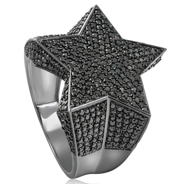 Huge 2Ct Black Diamond Men's Black Gold Star Ring 7 Grams