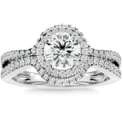 1 1/2Ct Diamond & Moissanite Halo Engagement Ring in 10k Gold