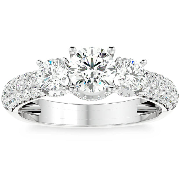 1 1/2Ct Diamond & Moissanite Side Halo Engagement Ring in 10k Gold