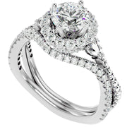 1 3/4Ct Diamond & Moissanite Halo Engagement Ring in 10k Gold