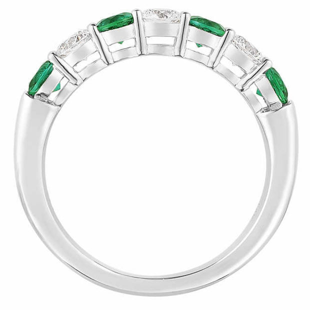1 1/2Ct TW Round Diamond & Created Emerald Wedding Anniversary Ring in 14k Gold