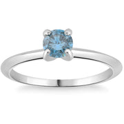 3/8Ct Round Cut Blue Diamond Solitaire Engagement Ring White or Yellow Gold 14k