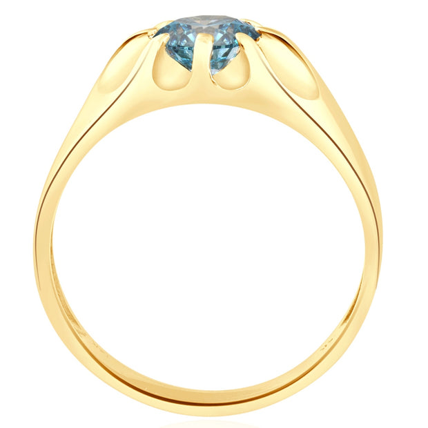 1 1/2Ct Blue Diamond Men's Belcher Solitaire Ring