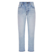 Saint Laurent Women's High Waisted Cotton Denim Jeans in Light Blue