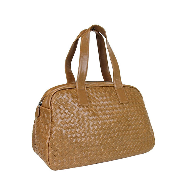 Bottega Veneta Women's Brown Leather Woven Dome Boston Bag 132380 2517