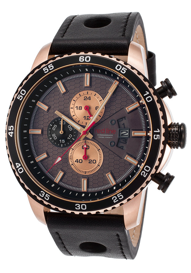 Red Line Men's RL-304C-RG-01 Speed Rush 48mm Black Dial Leather Watch