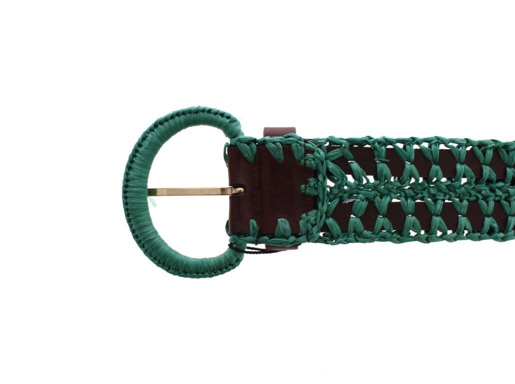 Dolce  Gabbana Green Raffia Woven Waist Leather Wide Belt