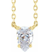 1Ct Pear Shape Diamond Solitaire Floating Pendant Yellow Gold Necklace Enhanced