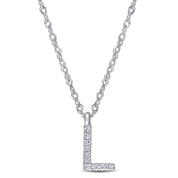 Lili & Blake "L" initial necklace in 14kt White Gold
