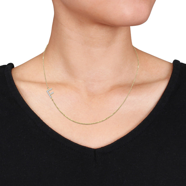 Lili & Blake "F" initial necklace in 14kt Yellow Gold