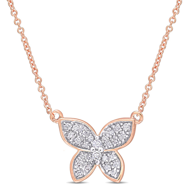 Lili & Blake Diamond Butterfly Necklace in 10k Rose Gold