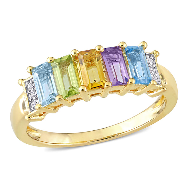Multi Gemstone Semi-Eternity Ring in Yellow Plated Sterling Silver