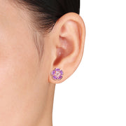 Amethyst & White Topaz Floral Stud Earring in Rose Plated Sterling Silver