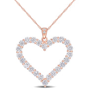 2 2/5 CT TGW Created Moissanite-White Heart Pendant With Chain Pink Silver