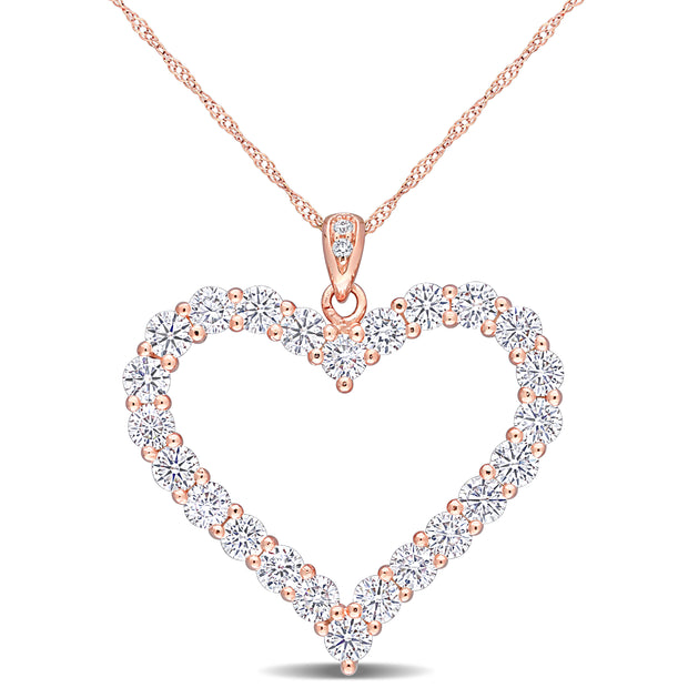 2 2/5 CT TGW Created Moissanite-White Heart Pendant With Chain Pink Silver