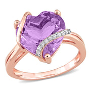 0.05 CT Diamond TW And 6 1/2 CT TGW Amethyst Fashion Ring Pink Silver I3