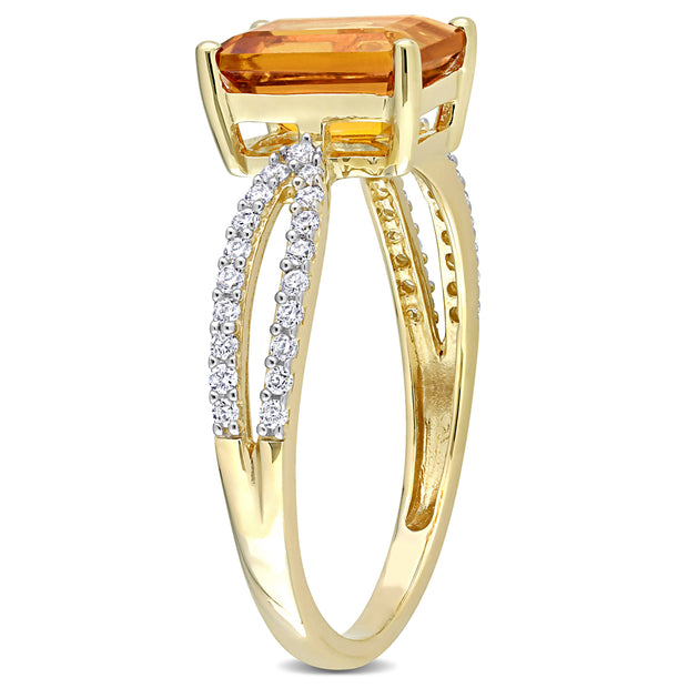 1/5 CT Diamond TW And 1 1/2 CT TGW Madeira Citrine Fashion Ring 14k Yellow Gold GH I2;I3