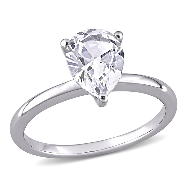 Created White Sapphire Solitaire Ring in 10k White Gold