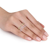 3 Pc Set Of Created White Sapphire Stacking Rings in 10k Tri-color Gold