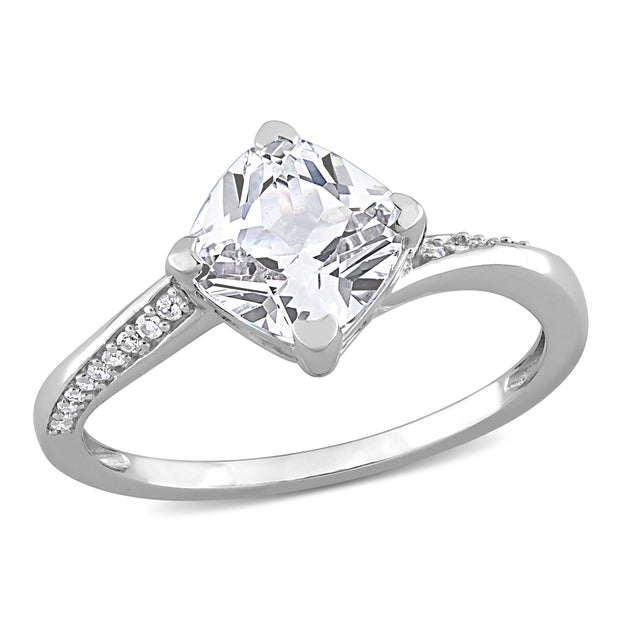 Diamond And Created White Sapphire Fashion Ring in 10k White Gold