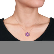 Amethyst-Africa And Amethyst Floral Pendant With Chain in Rose Silver