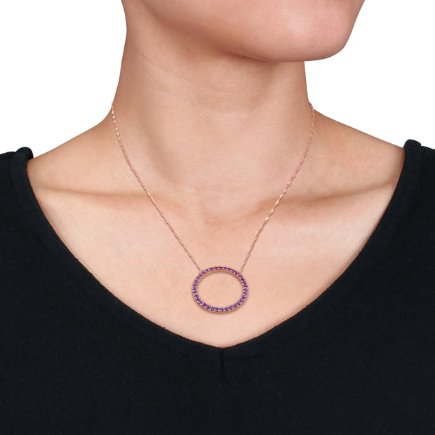 Amethyst Circle Pendant With Chain in 10k Rose Gold