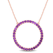 Amethyst Circle Pendant With Chain in 10k Rose Gold