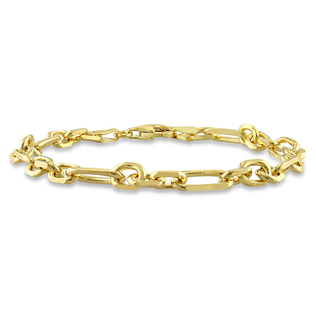 6 mm Diamond Figaro Chain Bracelet in 18K Yellow Gold Plated Sterling Silver