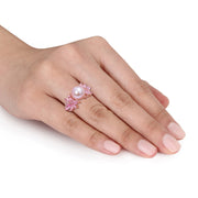 Diamond And Pink Sapphire And 9-9.5 mm Pink Freshwater Cultured Pearl Fashion Ring in 14K Pink Gold