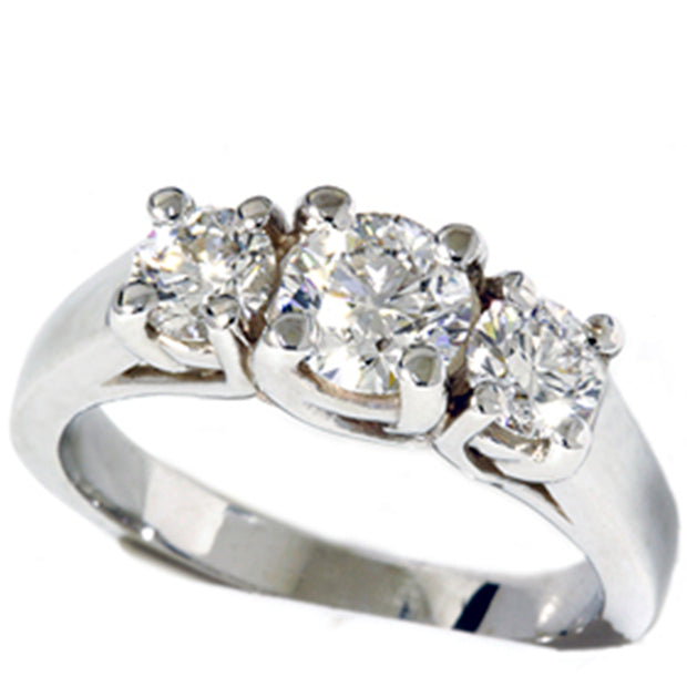 VS 1 3/8ct Three Stone Lab Created Diamond Engagement Ring 14K White Gold