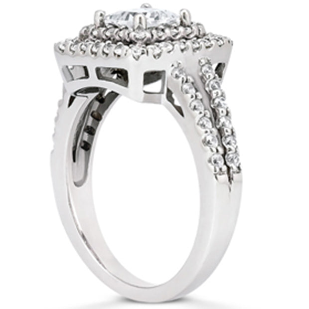 1 1/5ct Princess Cut Double Halo Diamond Engagement Ring 14k White Gold
