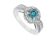 1ct Vintage Halo Treated Blue Diamond Engagement Ring 14K White Gold Round Cut