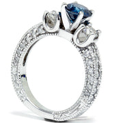 2ct Heirloom Vintage Blue Diamond Engagement Ring 14K White Gold