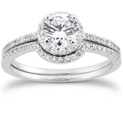 1/2ct Pave Diamond Halo Engagement Wedding Ring Set 14K White Gold