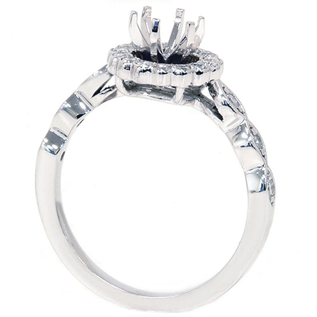 Diamond Halo Engagement Ring Setting 1/4ct Semi Mount Unique Vintage Accents 14k