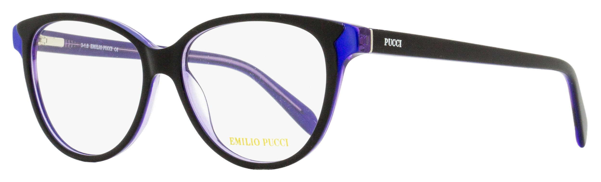 Emilio Pucci Oval Eyeglasses EP5077 005 Black/Violet 53mm 5077 Black Violet