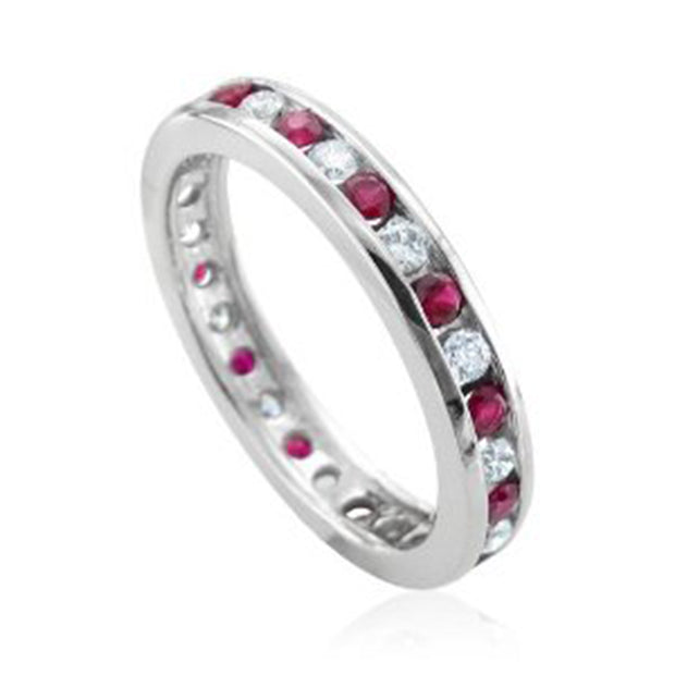 Ruby Diamond Eternity Ring 1 1/2ct Channel Set 14K White Gold Stackble Band