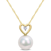 0.05 CT Diamond TW 9.5 - 10 MM White Freshwater Cultured Pearl Fashion Pendant With Chain 10k Yellow Gold GH I2;I3