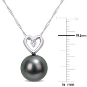 0.05 CT Diamond TW 9.5 - 10 MM Black Tahitian Cultured Pearl Fashion Pendant With Chain 10k White Gold GH I2;I3