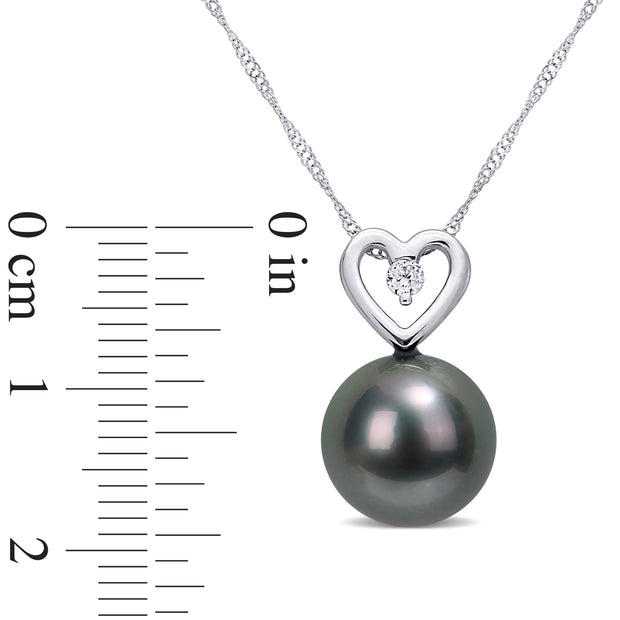 0.05 CT Diamond TW 9.5 - 10 MM Black Tahitian Cultured Pearl Fashion Pendant With Chain 10k White Gold GH I2;I3