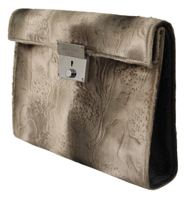 Dolce & Gabbana Beige Velvet Floral Leather Men Document Men's Briefcase