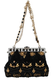 Dolce & Gabbana VANDA Black Tassel Gold Baroque Crystal Women's Purse
