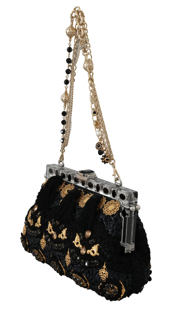 Dolce & Gabbana VANDA Black Tassel Gold Baroque Crystal Women's Purse
