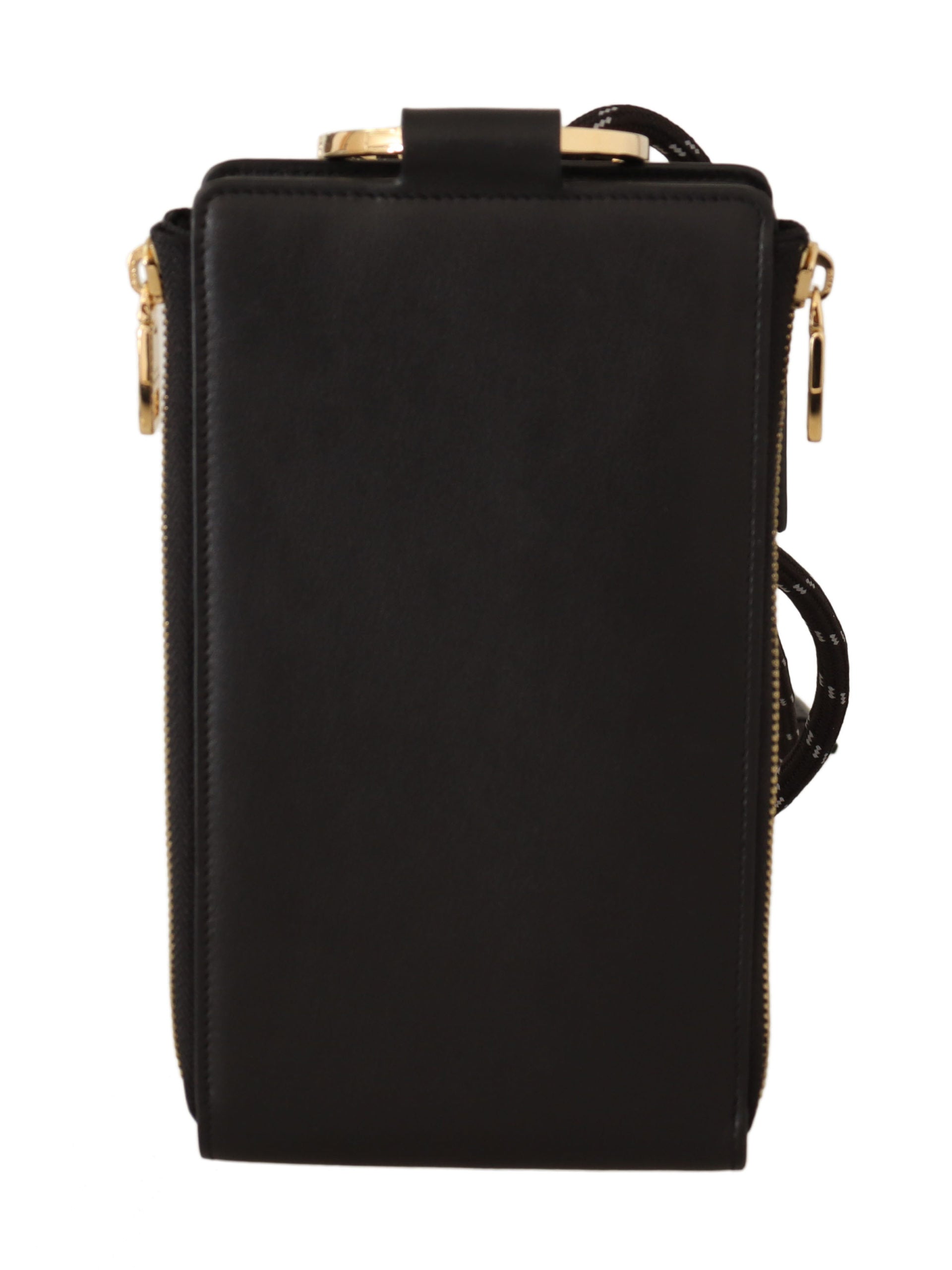 Dolce & Gabbana Black Leather Logo Plaque Neck Strap Card Coin Women's Wallet