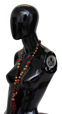 Dolce & Gabbana Gold Tone Brass Red Crystals Pendant Opera Chain  Women's Necklace4