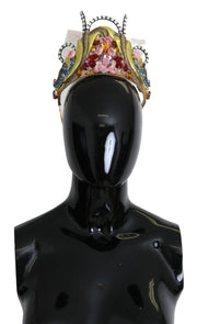 Dolce & Gabbana Gold Brass Floral Crystals LED Lights Crown Tiara Women's Diadem