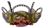 Dolce & Gabbana Gold Brass Floral Crystals LED Lights Crown Tiara Women's Diadem