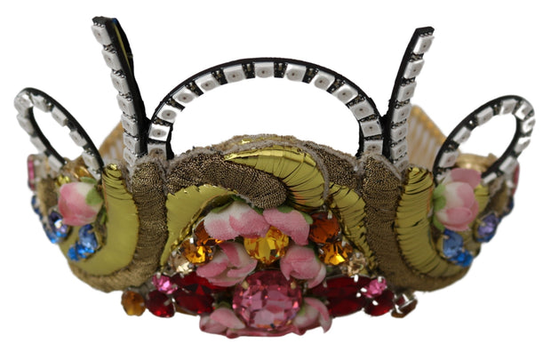 Dolce & Gabbana Gold Brass Floral Crystals LED Lights Crown Tiara Women's Diadem